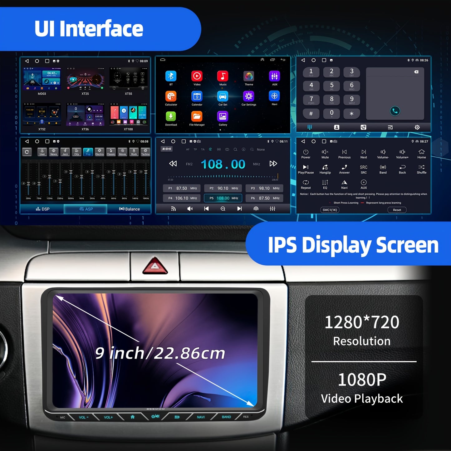 Android Autoradio – Double Din – Car Stereo – Multimedia Speler – Auto Radio – 9 Inch IPS Touchscreen – Android 14 Besturingssysteem – Inclusief DAB+ Adapter