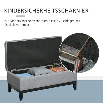 Opbergbank – Zitbank – Opbergbox – Poef – Halbank – Donkergrijs Polyester – 107x50x44 cm – Draagvermogen 120 kg