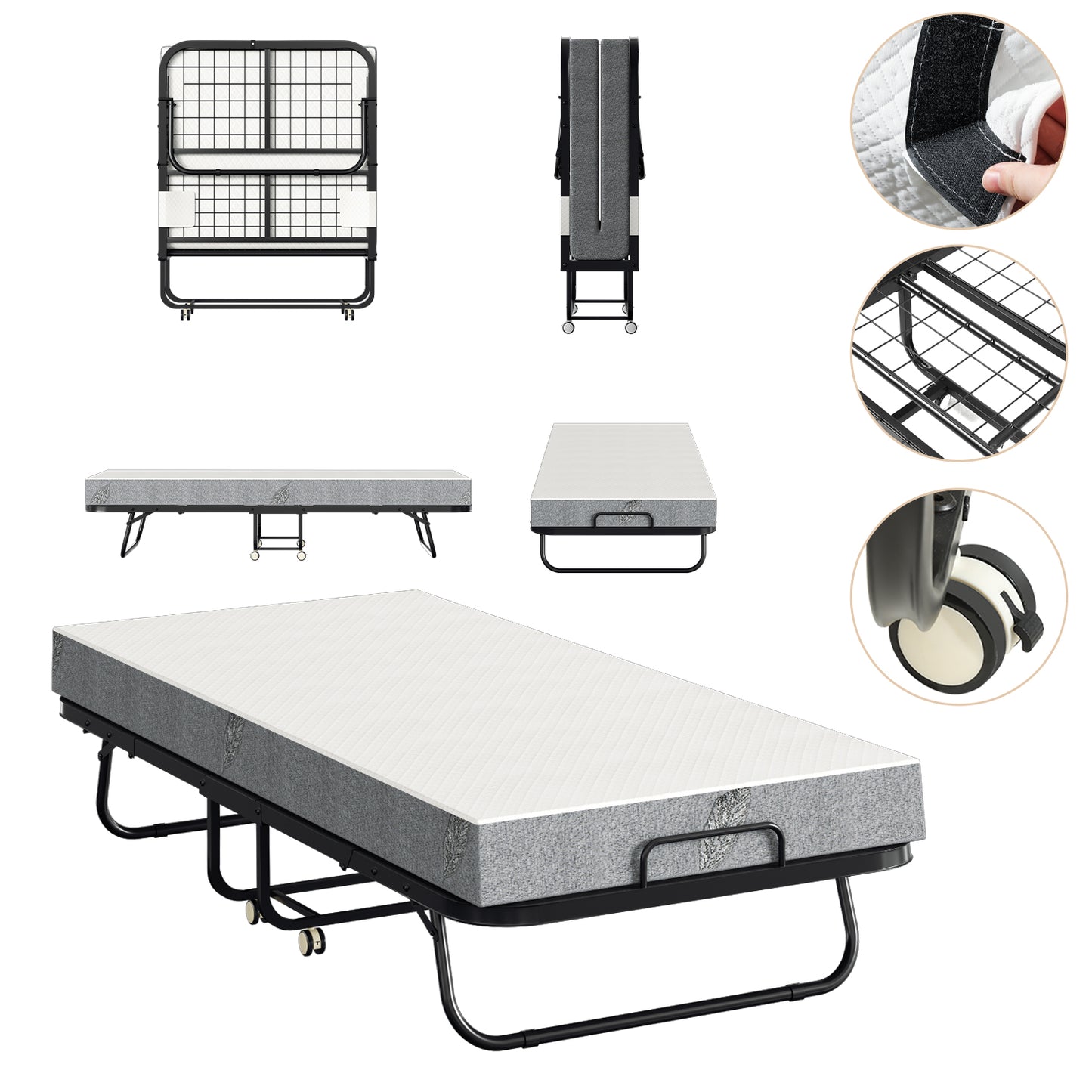 Opvouwbaar Bed – Logeerbed – Vouwbed – Gastbed – Klapbed – Met 13 Cm Dikke Matras – Carbonstalen Frame Met Wieltjes 90x200 Cm