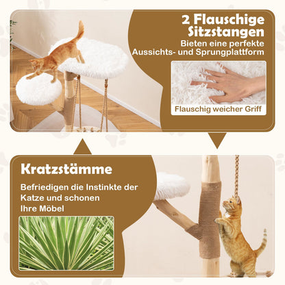 Kattenboom – Kattenkrabpaal – Kattenhuis – Kattenmeubel – Kattenklimtoestel – Stevig Perenhout & Wit MDF – Zachte Schommelhangmat met Afneembaar Kussen