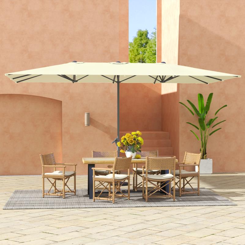 Parasol – Dubbele Parasol – Balkonparasol – Tuinparasol – Zonnescherm – UV50+ Bescherming – Windproof Aluminium Frame – Crank Mechanisme – 451x264 cm – Crèmekleurig