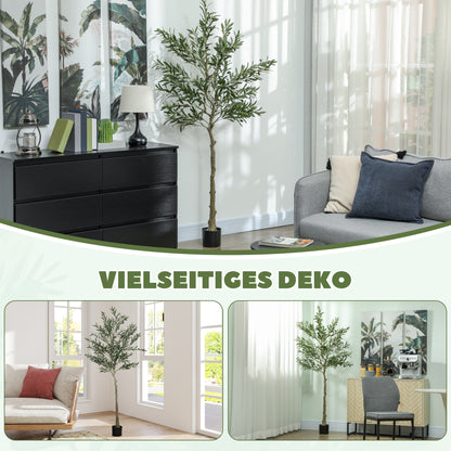 Kunstolijfboom – Kunstplant – Nepplant – Decoratieplant – Buitenplant – 180 cm Hoog – 900 Bladeren & 40 Olijven