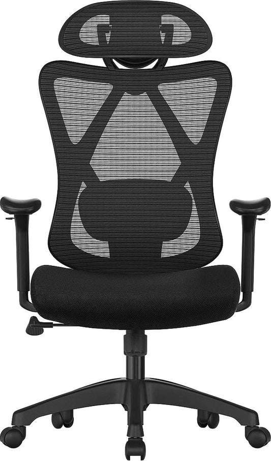 Bureaustoel - Ergonomische bureaustoel - Computerstoel - Mesh stoel - Verstelbare lendensteun en hoofdsteun - Maximale belasting 150 kg - Hoogte verstelbaar - Zwart