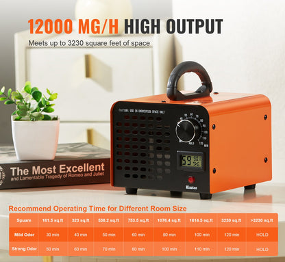 Ozongenerator – Ozonisator – Luchtzuiveraar – Geurverwijderaar – Air Purifier – 12000 mg/h Ozonproductie – Timer 0-120 Minuten met Vochtigheidsdisplay