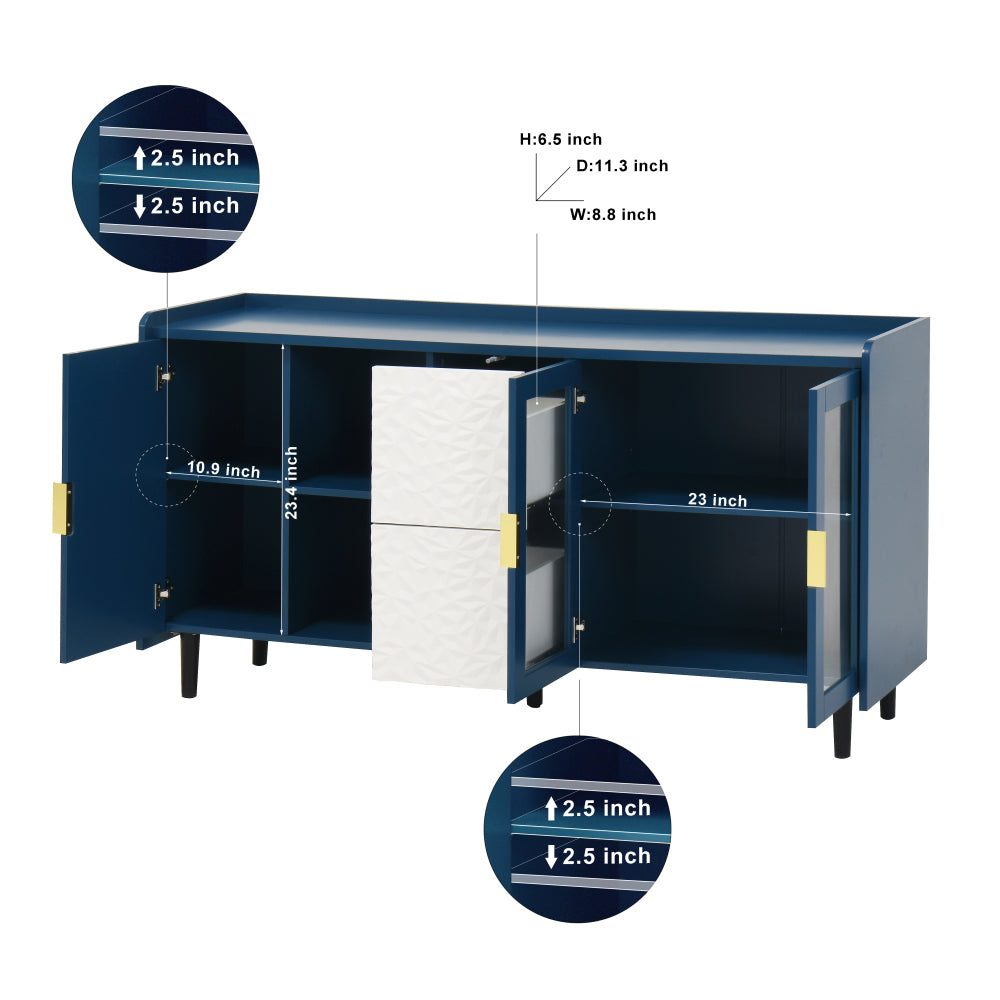 Mobiele Dispenser – Koffiebar – Koffiekast – Barwagen – Opbergmeubel – Blauw – 140 cm Hoog – Hardhout Met Metaal