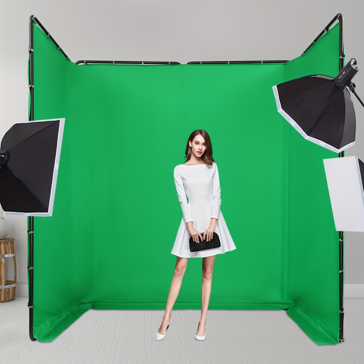 Groen Scherm – Backdrop – Achtergronddoek – Fotostudio Doek – Videostudio Achtergrond – Verstelbare Standaard – Groot Formaat 2,4x4 Meter – Lichtgewicht & Duurzaam