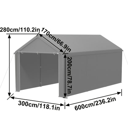 Opslagtent – Tent Overkapping – Garage Tent – Schuurtent – Carport – Met Roljaloezie – Stevig Gegalvaniseerd Stalen Frame – 3x6 Meter Grijs