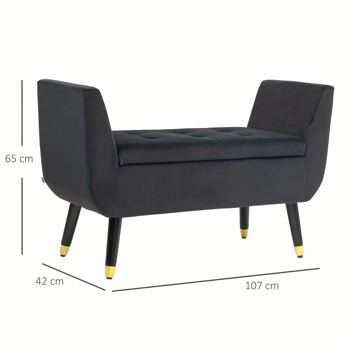 Deluxe Bench Upholstered Bench with Storage Space Armrests Bench Cabinet Bench Velvet Polyester Rubberwood Dark Grey 107 X 42 X 65cm