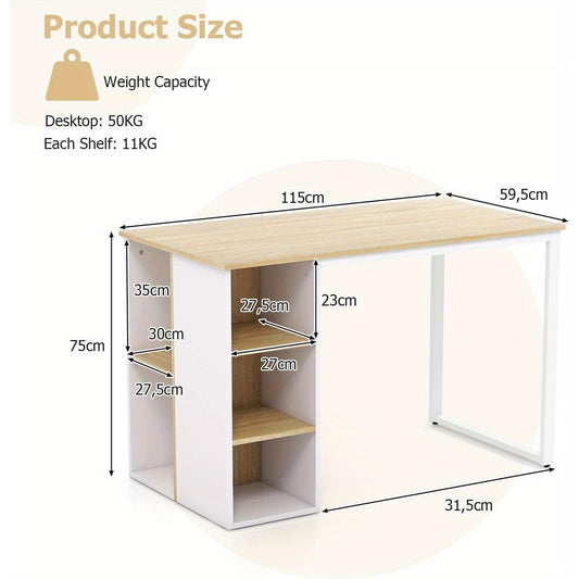 Computertafel – Bureau – Werktafel – Thuiskantoor Tafel – Studie Bureau – Natuurlijk Hout – 115 x 59,5 cm – Verstelbare Poten