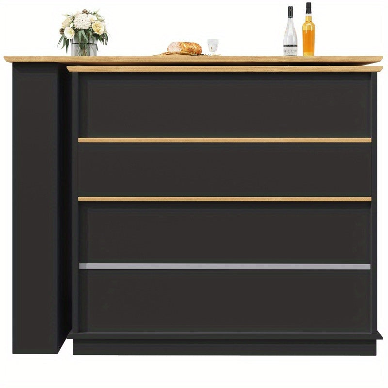 Bartafel – Statafel – Barmeubel – Keukentafel – Eettafel – Uitschuifbaar 125-181 cm – 360° Draaibaar – Metaal & MDF – Met Opbergruimte – Zwart – Voor Horeca & Thuis
