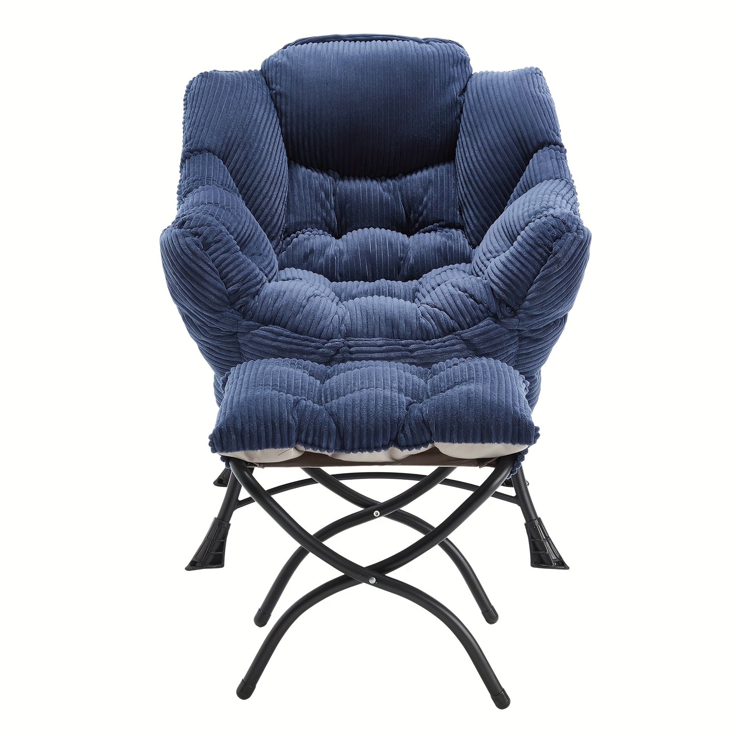 Fauteuil – Relaxstoel – Leesstoel – Loungefauteuil – Armstoel – Velvet Bekleding – Met Metalen Frame – Compact Navyblauw