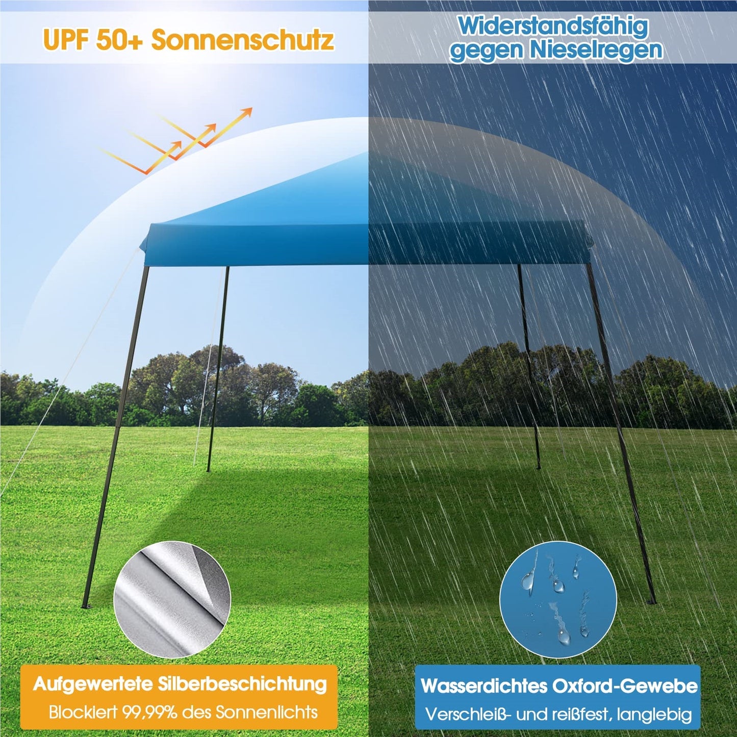 Pop-up Paviljoen – Tuinpaviljoen – Partytent – Overkapping – Pergola – Met Muggennet – UV Bescherming 50+ – 3x3 Meter – Inklapbaar – Met Zandzakken – Blauw