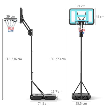 Basketbalpaal – Basketbalstandaard – Basketbalring – Basketbalring Met Net – Verstelbare Hoogte 146-236 cm – Stalen Frame En Verrijdbaar