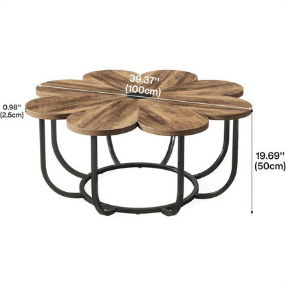Bloemvormige Salontafel – Modern Coffee Table – Sofa Tafel – Woonkamer Tafel – Bloem Salontafel – 100 cm Diameter – Marmerlook Tafelblad met Metalen Frame
