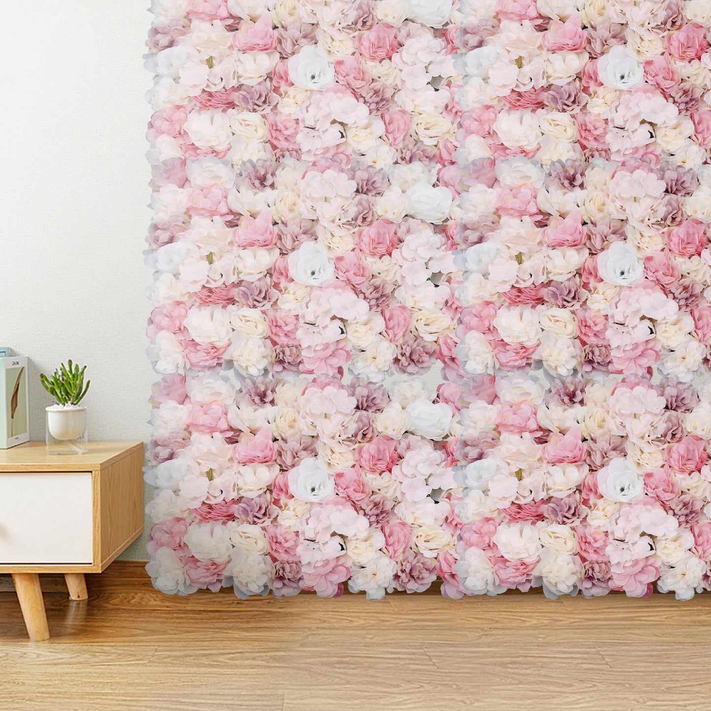 Nep bloemen muurdecoratie – Kunstbloemen wanddecoratie – Bloemenwand panelen – Decoratieve rozen – Kunstbloemen wandpanelen – Set van 12 panelen – Hoogwaardige kunststof en stof – Geschikt voor binnen en buitengebruik