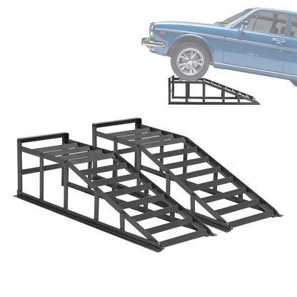 Two Height-Adjustable Car Ramps | 2000 kg Load Capacity, Heavy-Duty Iron Lifting Platform Kit, Suitable for Cars, SUVs, and Vans, Grey Non-Slip Loading Ramps