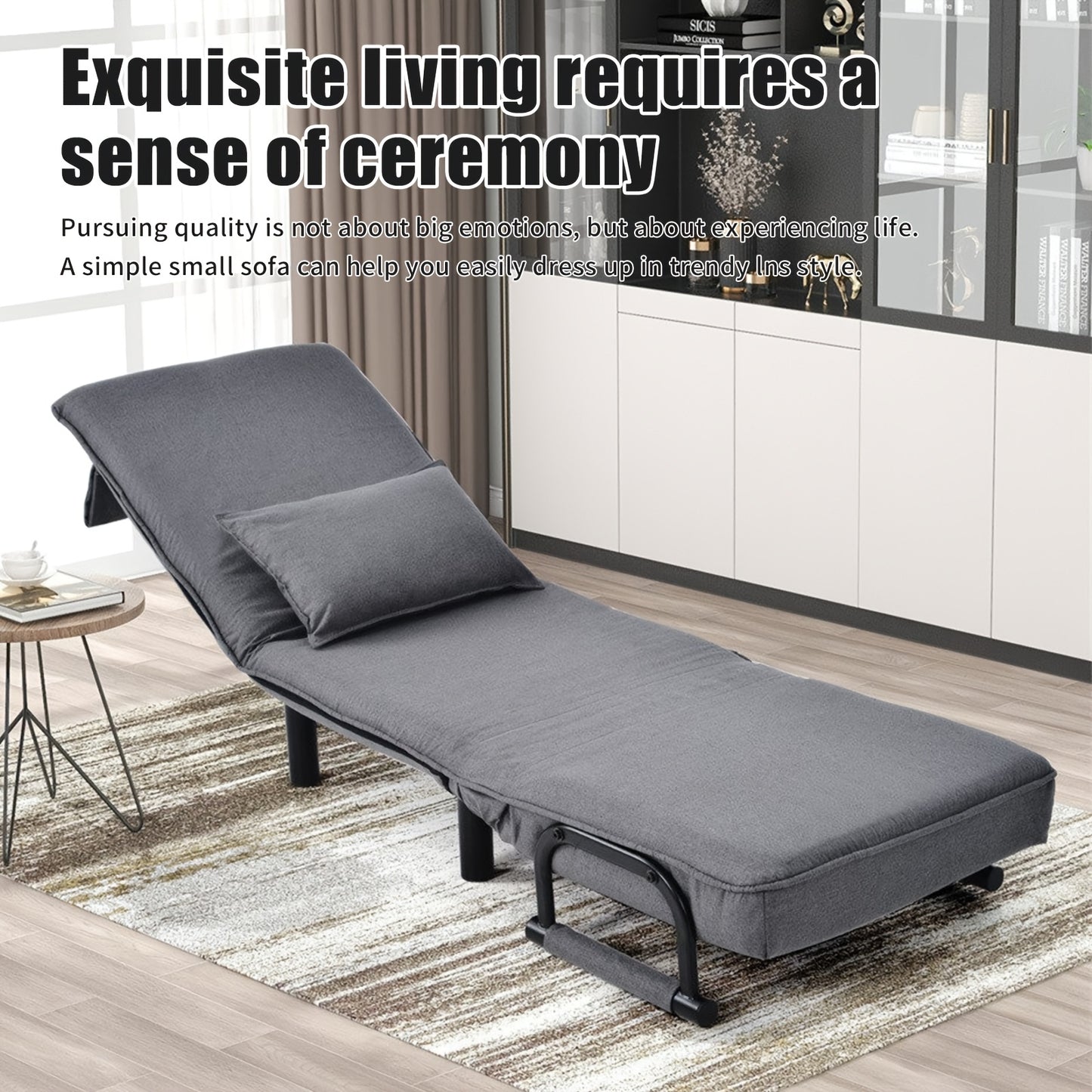 3-in-1 Slaapbank – Inklapbare Bedbank – Relaxstoel – Logeersofa – Zetelbed – Verstelbare Rugleuning – Stevig Metalen Frame – Comfortabele Schuimvulling – Grijs