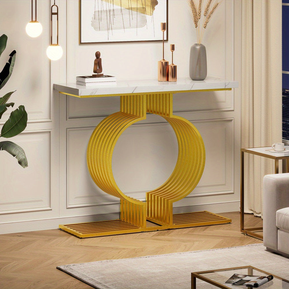 Entreetafel – Sidetable – Bijzettafel – Koffietafel – Speeltafel – Wit MDF – Gouden Onderstel – Compact Formaat 100x35x80 cm – Multifunctioneel Plaatsbaar