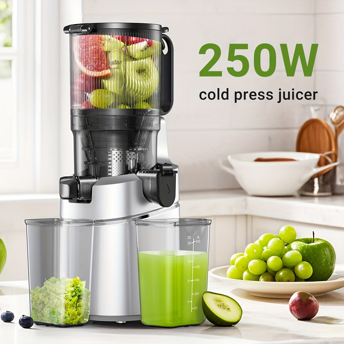 Slowjuicer – Langzame Juicer – Sapcentrifuge – Fruitpers – Groentepers – Ruime Vulopening 135 Mm – Grote Inhoud 1,8 Liter - Zilver