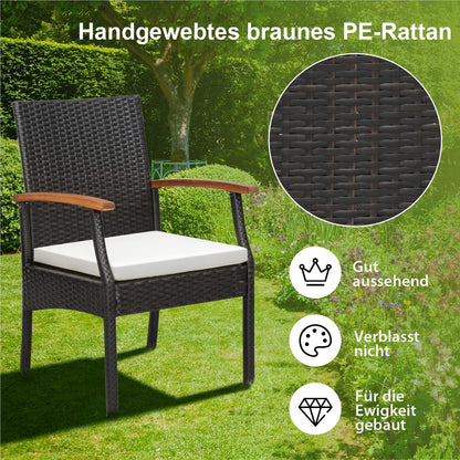 2-delige Rattan Stoel Set – Tuinstoel – Balkonstoel – Loungestoel – Terrasstoel – Poly Rattan Rugleuning – Houten Frame – Inclusief Zitkussen – Voor Buiten