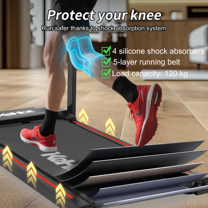 Treadmill | 1-12 Km/h Speed, 12 Training Modes, App Connectivity, LED Display With Remote, 100kg Capacity, Quiet & Foldable Design | Black Rubber, Kehot Brand, Wireless Wireless Music & App, Without Battery