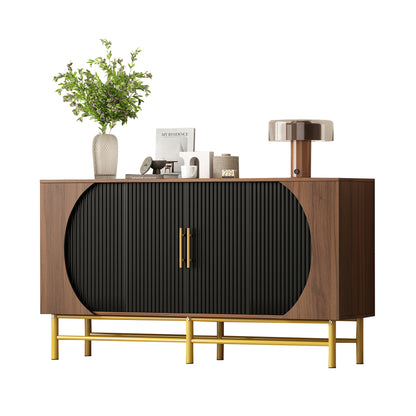 Dressoir – Buffetkast – Opbergkast – Kast – Buffetkast Eetkamer – Walnootkleur – Verstelbare Planken – Stevige Gouden Poten