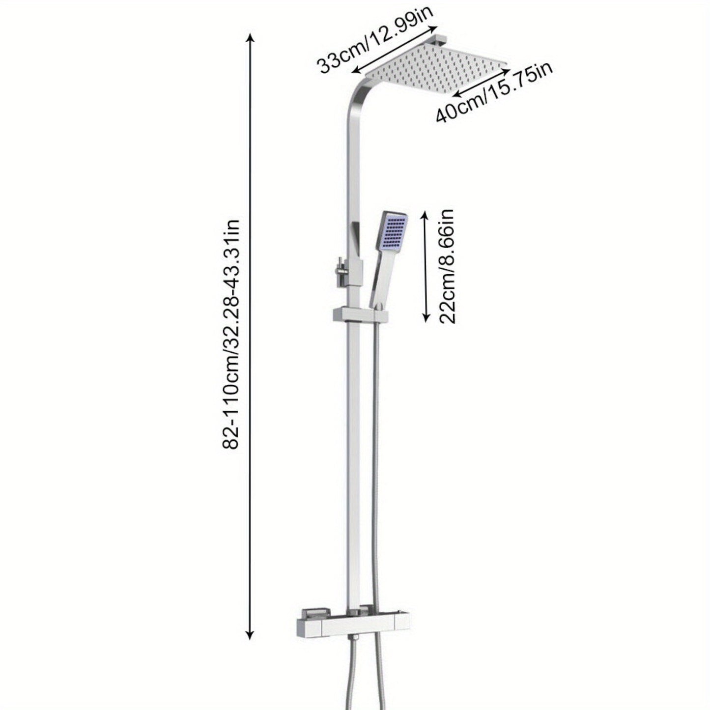 Douche Systeem – Douche Set – Handdouche – Douchekraan – Douche Fitting – Roestvrij Staal – 30 cm Regenkop – Thermostaatregeling