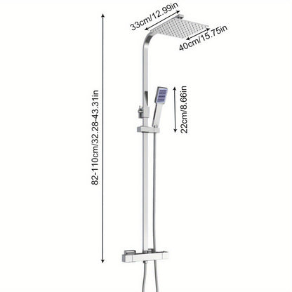 Douche Systeem – Douche Set – Handdouche – Douchekraan – Douche Fitting – Roestvrij Staal – 30 cm Regenkop – Thermostaatregeling