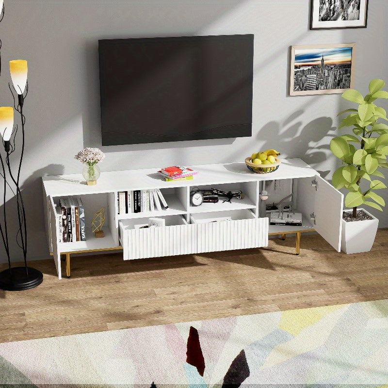 Tv Meubel – Tv Kast – Media Console – Entertainment Center – Meuble Tv Avec Rangement – Metaal Met Gouden Accenten – Duurzaam En Compact Design
