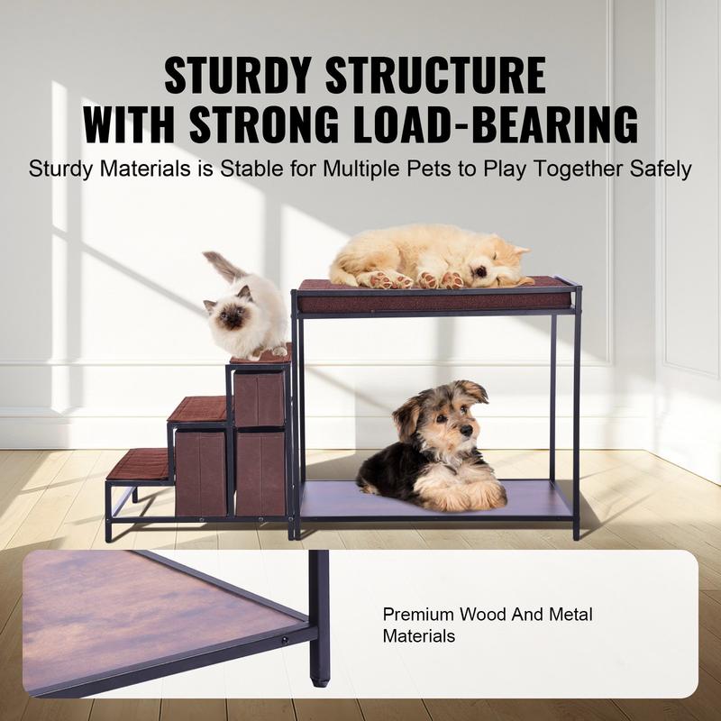 Multi-Functional Pet Bunk Bed with Window Seat, Dog Stairs & Sofa Bed - Sturdy Wood Furniture Suitable for Medium Dogs, Space-Saving Dog with Bunk Bed & Steps