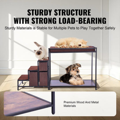 Multi-Functional Pet Bunk Bed with Window Seat, Dog Stairs & Sofa Bed - Sturdy Wood Furniture Suitable for Medium Dogs, Space-Saving Dog with Bunk Bed & Steps