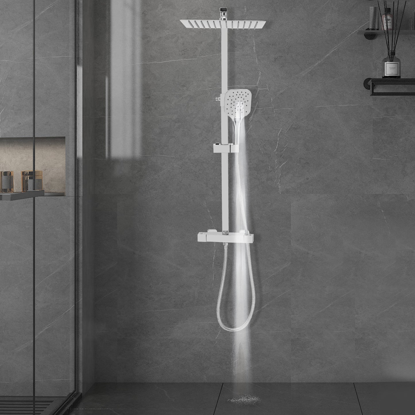 TOOL1SHOOO 30cm Thermostatic Shower Set With Three Hand Shower Modes - Silver, Top Shower With 360° Swivel, Adjustable Height 29.53-48.03inch, Intelligent Thermostatic Suitable For Bathroom Showers And Bathtubs