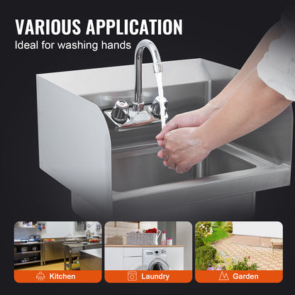 Handwasbak – Inbouw Wasbak – Hangende Wastafel – RVS Kraan – Compact Handbak – Roestvrij Staal – 360° Draaibare Kraan – Afvoerset Met Zeef