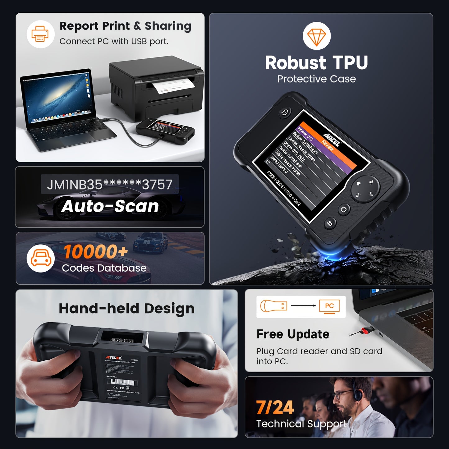 OBD2 Scanner – Autodiagnose Tool – Foutcode Lezer – ABS Systeem Tester – Airbag Scanner – ABS Bleeding – EPB Reset – 12V Batterijtest – Gratis Updates