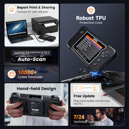 OBD2 Scanner – Autodiagnose Tool – Foutcode Lezer – ABS Systeem Tester – Airbag Scanner – ABS Bleeding – EPB Reset – 12V Batterijtest – Gratis Updates