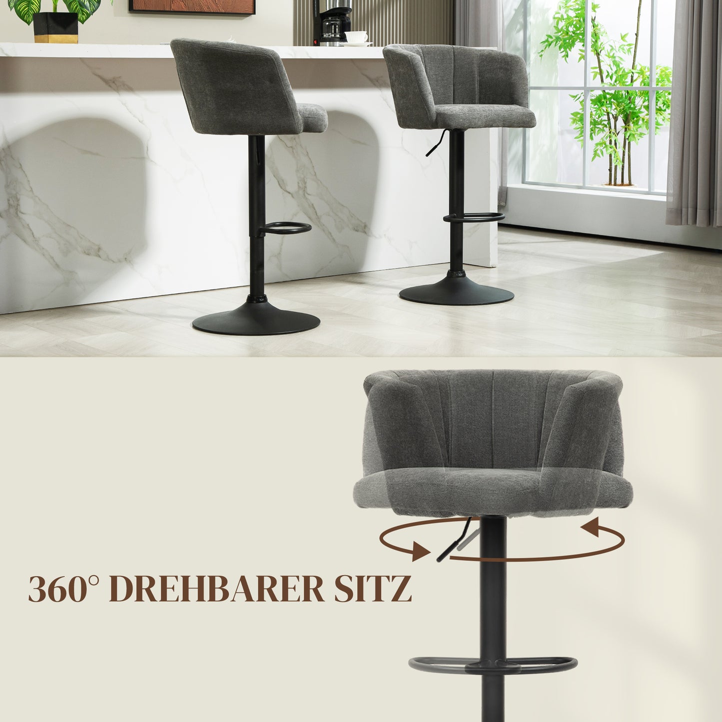 Barkrukken – Barstoelen – Keukenkrukken – Hoge Stoelen – Krukken Set – Donkergrijs – Verstelbare Hoogte – Metalen Onderstel Met Voetsteun