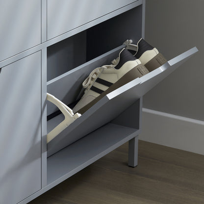 Schoenenkast – Schoenenrek – Schoenopberger – Schoenenkastje – Halmeubel – 4 Kleppen Met 8 Planken – Compact 19 Cm Diep – Duurzaam MDF En Metaal