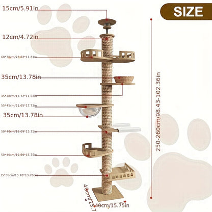 Krabpaal – Kattenboom – Kattenkrabpaal – Kattentoren – Kattenmeubel – Verstelbaar 250-260 cm – Natuurlijke Sisal Touw