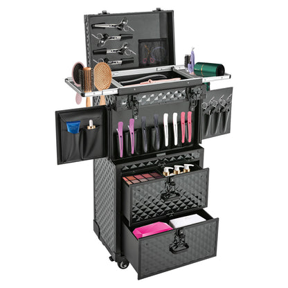 Make-up Koffer – Make-up Trolley – Cosmetica Organizer – Make-up Case – Make-up Trolley Op Wielen – 4 Lagen Indeling – Duurzaam Aluminium Zwart