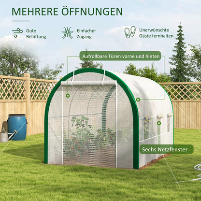 Kweekkas – Tunnelkas – Broeikas – Tuinkas – Foliekas – Stevig Gegalvaniseerd Stalen Frame – UV-bestendige Witte Folië 358x210x210 cm