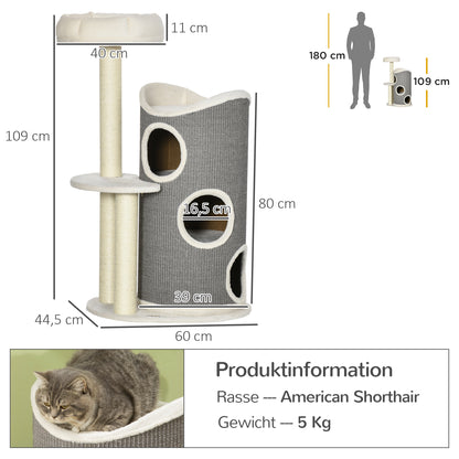Krabpaal – Krabton – Krabmeubel – Kattenbed – Krabpaal met Slaapplek – Duurzaam Sisal – Ruimtebesparend Ontwerp – Grijs/Naturel/Wit