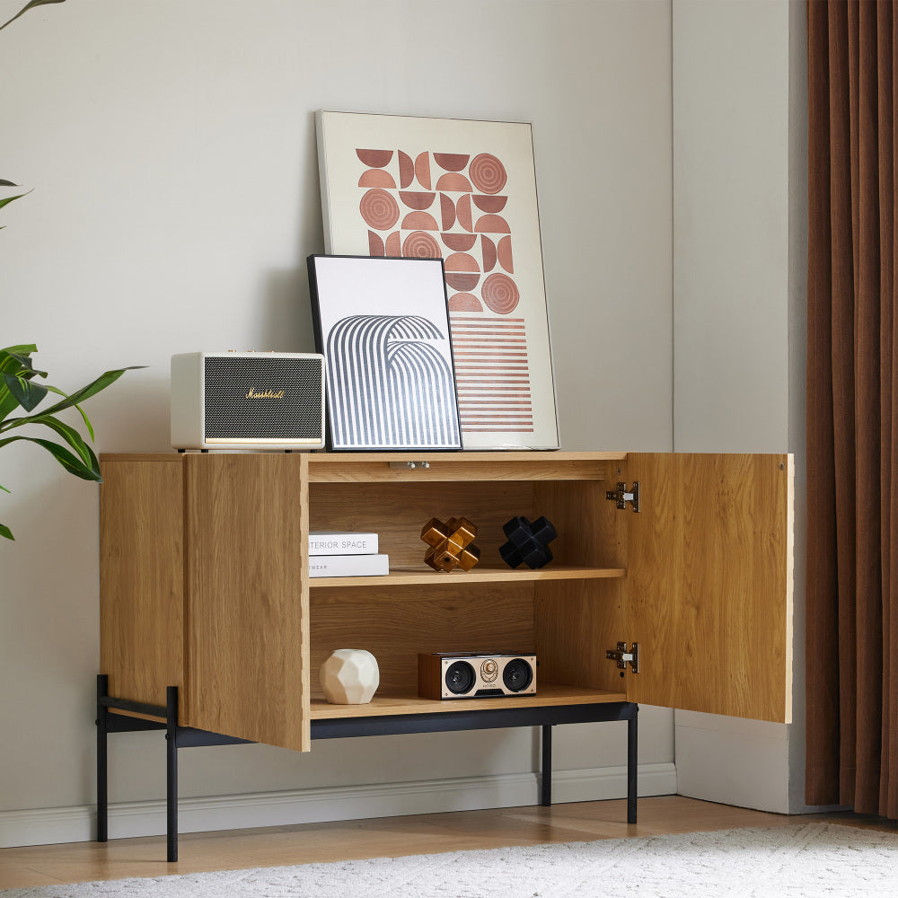 Dressoir – Sideboard – Opbergkast – Ladekast – Buffetkast – Modern – 2-Deurs – Met Metalen Poten – Houtlook – 100x75x40 cm – Duurzaam Niet-Houten Materiaal – Eenvoudige Montage