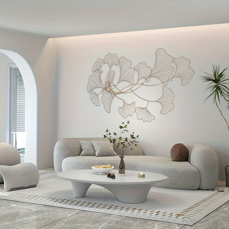 Wanddecoratie Ginkgo Bladeren – Muurkunst – Metalen Wandpaneel – Smeedijzeren Wandsculptuur – Woondecoratie – Handgemaakt – Duurzaam Smeedijzer – 119x57 cm