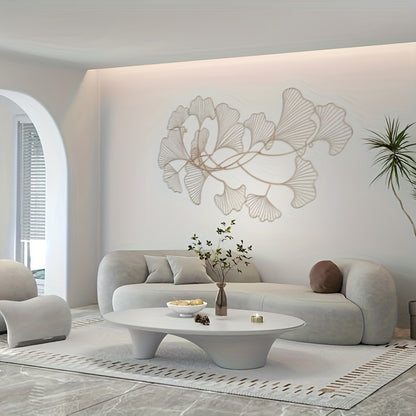Wanddecoratie Ginkgo Bladeren – Muurkunst – Metalen Wandpaneel – Smeedijzeren Wandsculptuur – Woondecoratie – Handgemaakt – Duurzaam Smeedijzer – 119x57 cm