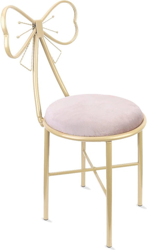 Set van 2 Stoelen - Roze met Goud - Strikvorm - Meisjeskamer - Speelgoedkamer - Make-up Stoel - Smeedijzer