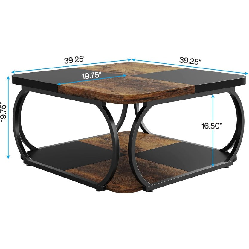 Salontafel – Koffietafel – Woonkamertafel – Tafel – Bijzettafel – Houtcomposiet – 100x100x50 cm – Rustiek Bruin en Zwart