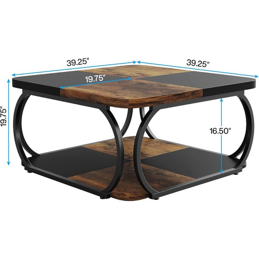 Salontafel – Koffietafel – Woonkamertafel – Tafel – Bijzettafel – Houtcomposiet – 100x100x50 cm – Rustiek Bruin en Zwart