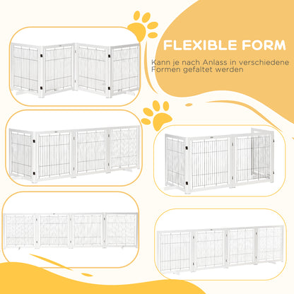 Houten Hondenbarrière – Hondenhek – Hondenafscheiding – Dierenhek – Veiligheidsbarrière – Wit Zwart Staal – Inklapbaar Met Antislip – 305 x 35,5 x 82 cm