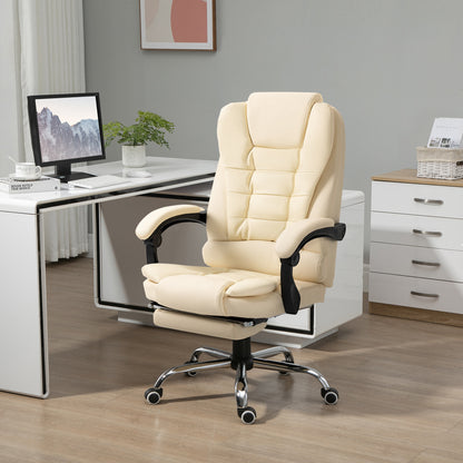 Bureaustoel – Office Chair – Draaistoel – Gamingstoel – Kantoorstoel – Verstelbare Rugleuning tot 145° – Met Uitschuifbare Voetensteun – Kunstleren Bekleding – Verstelbaar in Hoogte – Crèmekleur