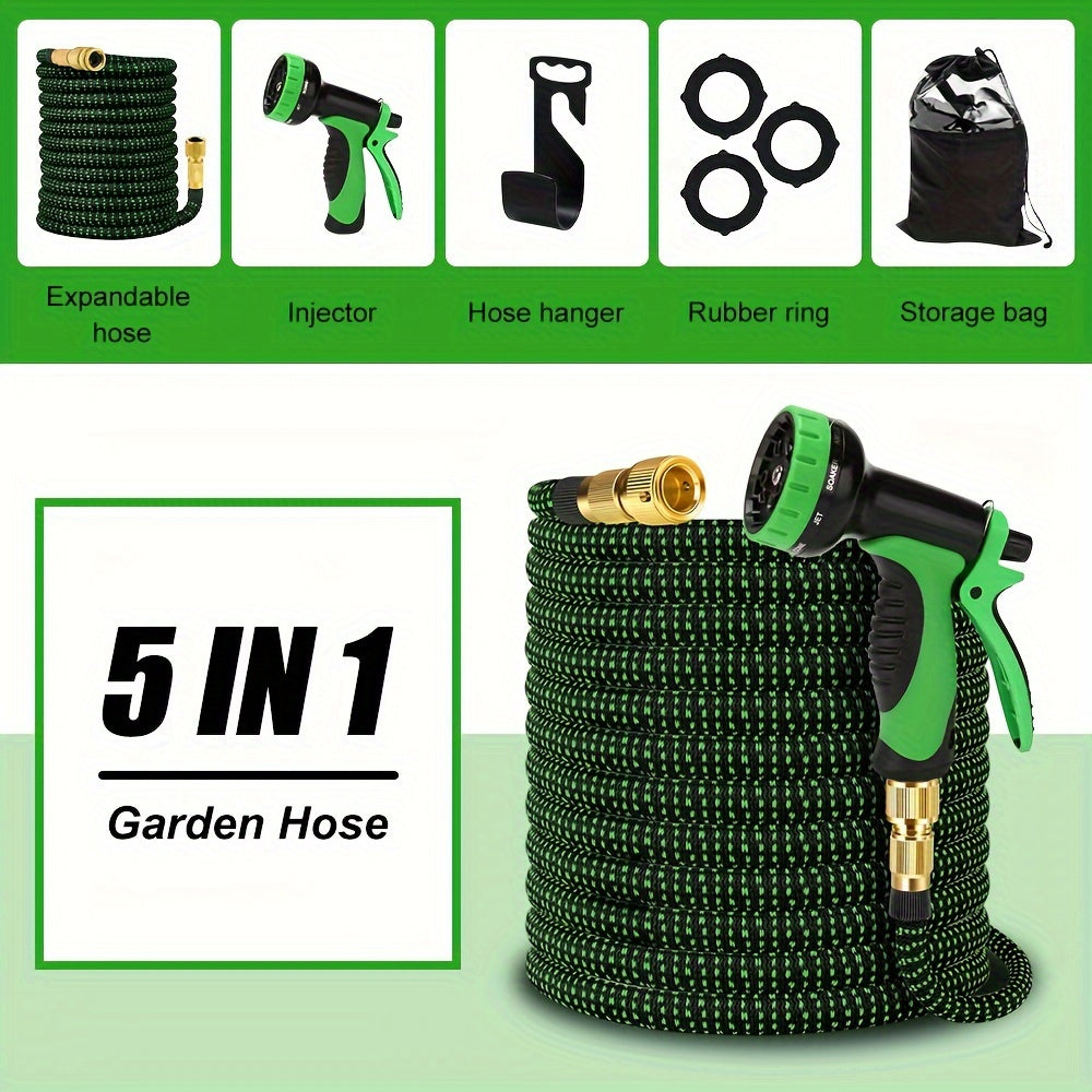 Tuinslang 15m Uitschuifbaar – Tuinslangset – Tuinslang Haspel – Tuinslang Knikvrij – Tuinslang PVC – 10 Sproeistanden – Rubber Buitenlaag & Lekvrij Design